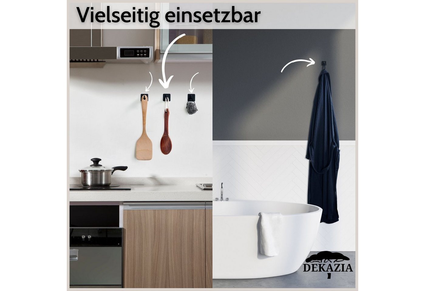 DEKAZIA Klebehaken ohne Bohren, selbstklebende Badhaken, Handtuchhaken, Badezimmer, Küche, WC, Schlafzimmer, (4er oder 8er Set, 4-St), Hacken, Küchenhaken, Hand – Bild 4 von 5