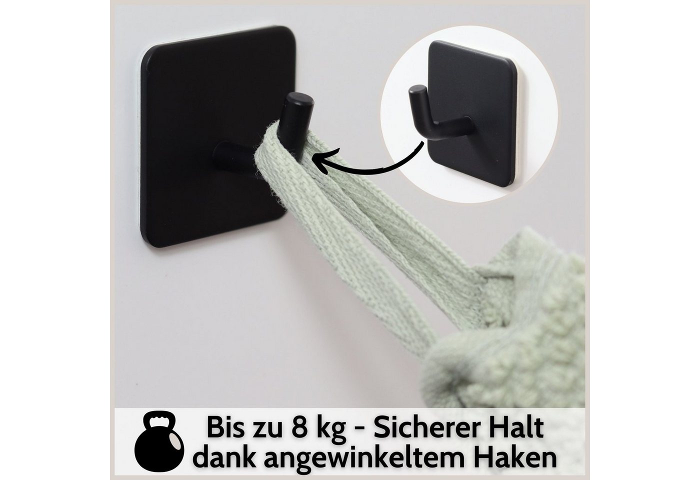 DEKAZIA Klebehaken ohne Bohren, selbstklebende Badhaken, Handtuchhaken, Badezimmer, Küche, WC, Schlafzimmer, (4er oder 8er Set, 4-St), Hacken, Küchenhaken, Hand – Bild 5 von 5