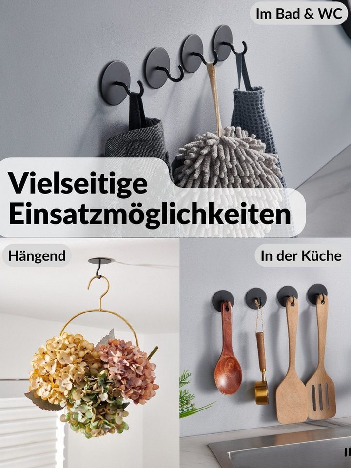 DEKAZIA Klebehaken selbstklebend, Runde Handtuchhaken, Badhaken ohne Bohren mit Klebepads, Badezimmer, WC, Toilette, Küche, Garderobe, Flur, (4er Set, 4 Stk), o – Bild 4 von 5