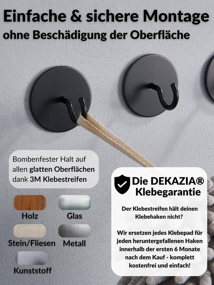 DEKAZIA Klebehaken selbstklebend, Runde Handtuchhaken, Badhaken ohne Bohren mit Klebepads, Badezimmer, WC, Toilette, Küche, Garderobe, Flur, (4er Set, 4 Stk), o – Bild 5 von 5