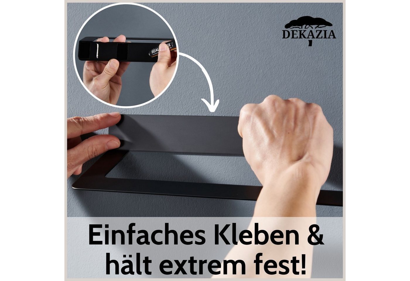 DEKAZIA Küchenrollenhalter ohne Bohren, Selbstklebender Papierrollenhalter Küche, (inkl. Klebeset, zwei Farben Schwarz-matt / Edelstahl gebürstet), Küchenpapier – Bild 2 von 5