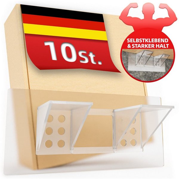 DEKAZIA Wandregalhalter ohne Bohren, Regalbodenhalter selbstklebend, Träger für Regalböden, versch. Größen & Lasten, 4er, 10er, 16er Set 10-tlg., Regalbodenträg