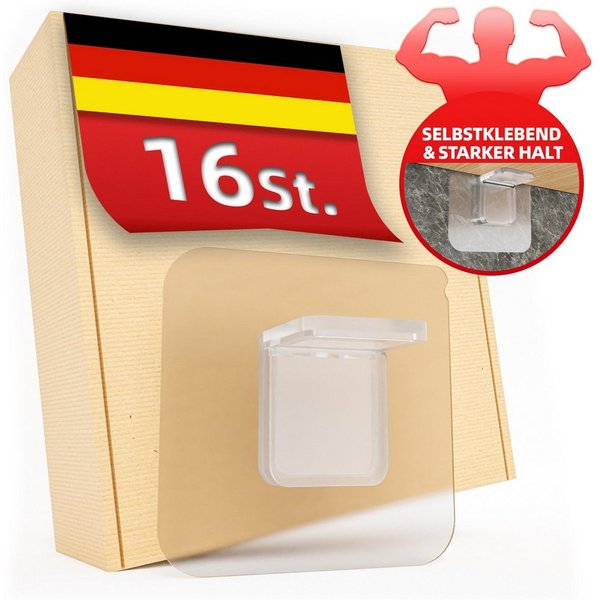 DEKAZIA Wandregalhalter ohne Bohren, Regalbodenhalter selbstklebend, Träger für Regalböden, versch. Größen & Lasten, 4er, 10er, 16er Set 16-tlg., Regalbodenträg