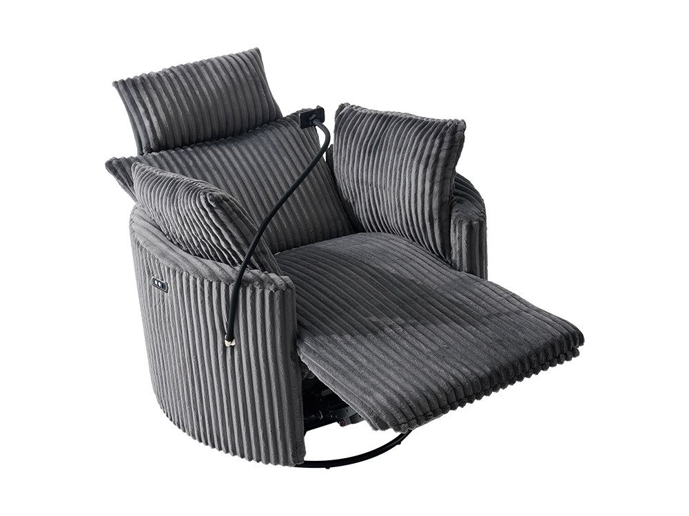 DEKKETO Relaxsessel elektrisch, aus Cordstoff, 300° drehbar, Heimkino Fernsehsessel (1-St), mit verstellbarer Kopfstütze, Liegefunktion, USB und Handyhalterung – Bild 4 von 5