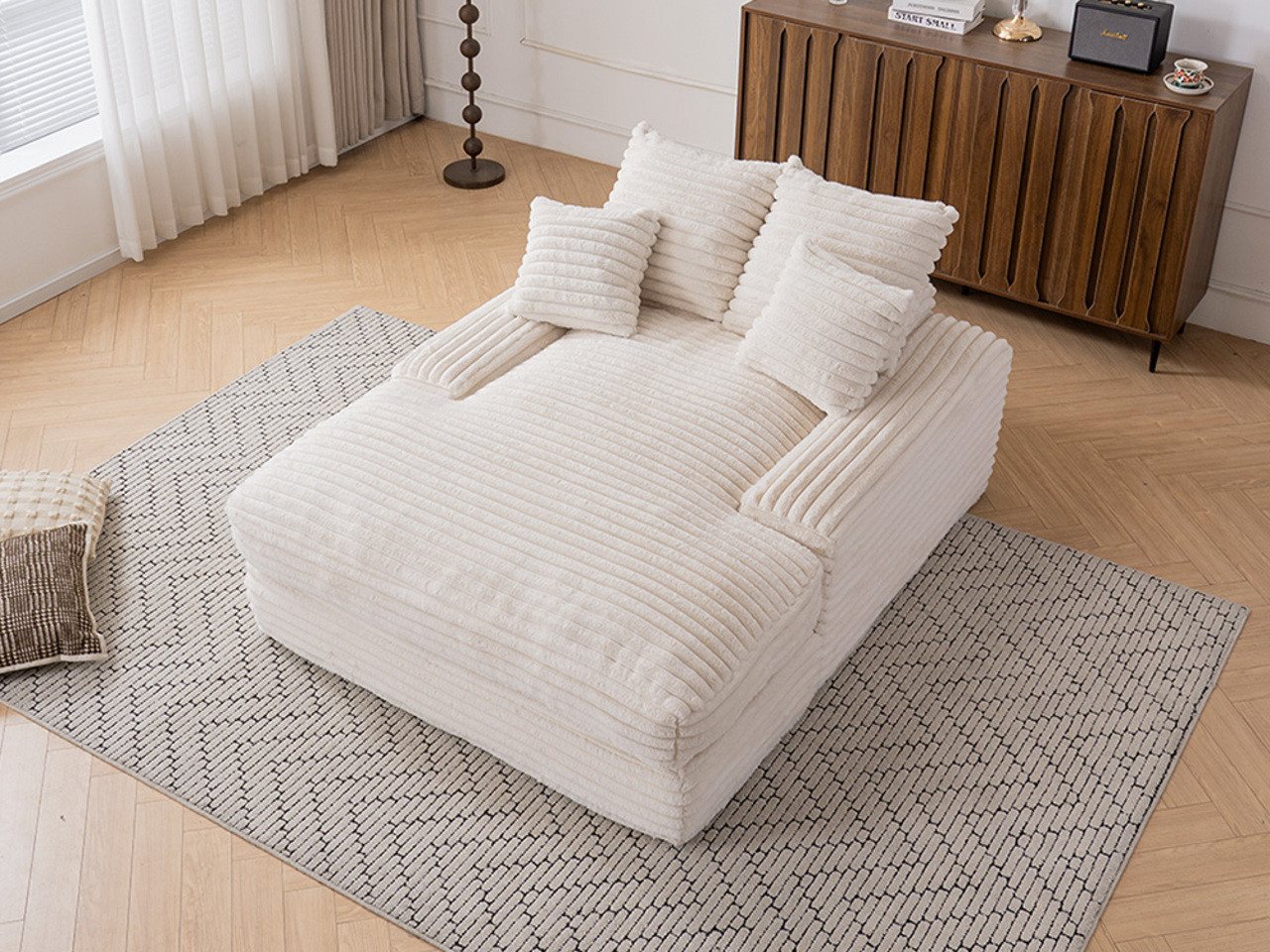 DEKKETO Schlafsofa Große Cord Cloud Couch 175x137cm – einteiliges Schaumstoff-Sofa, 1 Teile, mit breiten ArmlehnenKomplettes 4-Kissen-Set, ohne Montage – Bild 4 von 5