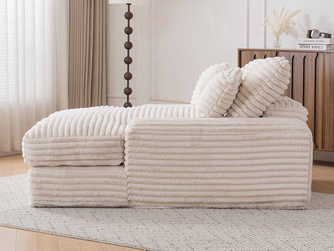 DEKKETO Schlafsofa Große Cord Cloud Couch 175x137cm – einteiliges Schaumstoff-Sofa, 1 Teile, mit breiten ArmlehnenKomplettes 4-Kissen-Set, ohne Montage – Bild 5 von 5