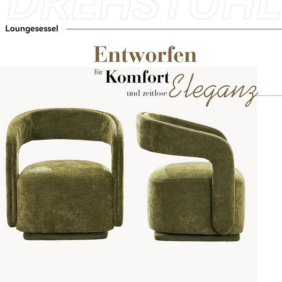 DEKKETO Sessel Polstersessel, Chenille Lounge Sessel, Moderner Drehsessel, drehbar (1-St), mit Großer Sitzfläche und Geschwungener Rückenlehne – Bild 4 von 5