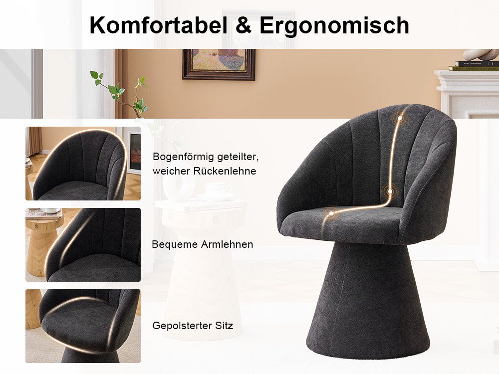 DEKKETO Stuhl Drehbare Esszimmerstühle, moderne Akzentstühle mit Armlehnen (1 St), vielseitige Seiten- & Schreibtischstühle – Bild 4 von 5
