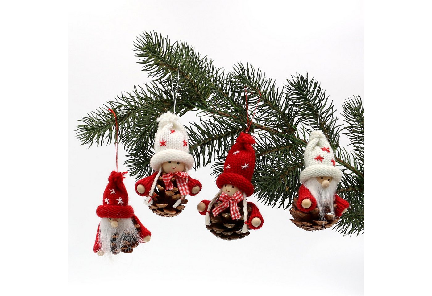 Dekohelden24 Christbaumschmuck 4er Set Strick-/ Holz Püppchen / Santa als Baumbehang, Größe je Figur ca. 7,5 x 7,5 x 10 cm – Bild 2 von 5