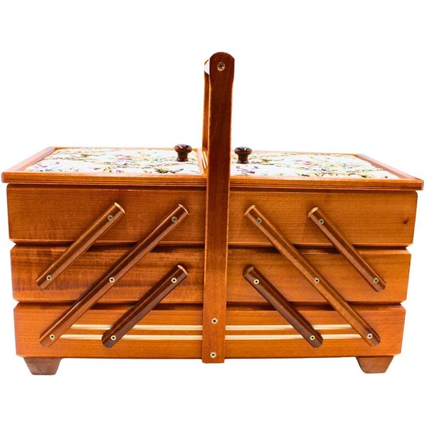 Dekohelden24 Nähkorb Hochwertiger Nähkasten, Nähkästchen aus Furnierholz mit 7 Fächern und (1 St), und Stoffbezug Rosenmotiv in Mahagoni, L/B/H 42 x 20 x 21 cm 