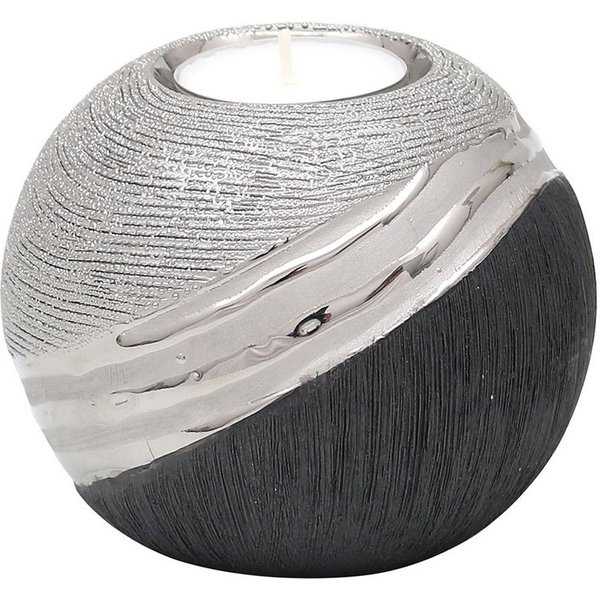Dekohelden24 Teelichthalter Edler moderner Deko Designer Keramik Teelichthalter in silber-grau, ca. 10 x 10 x 9 cm.