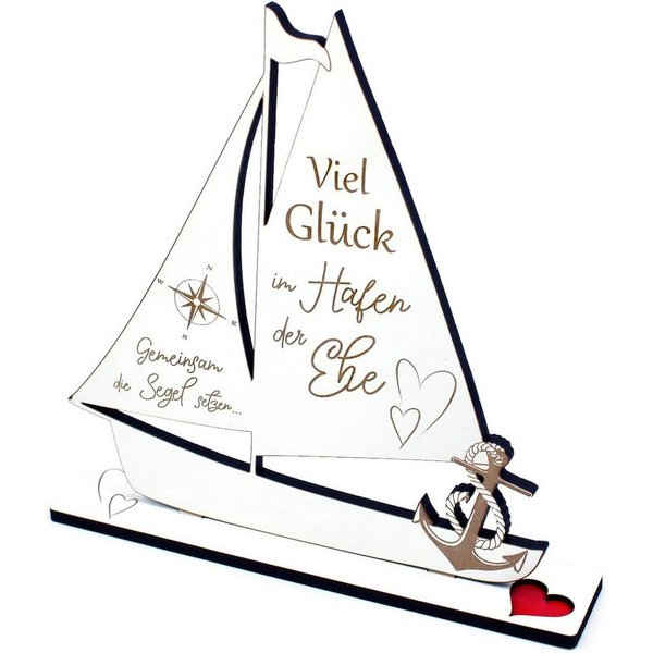 Dekolando Dekoobjekt Geldgeschenk zur Hochzeit Schiff - Viel Glück im Hafen der Ehe (2-teilig, Weiß), HDF