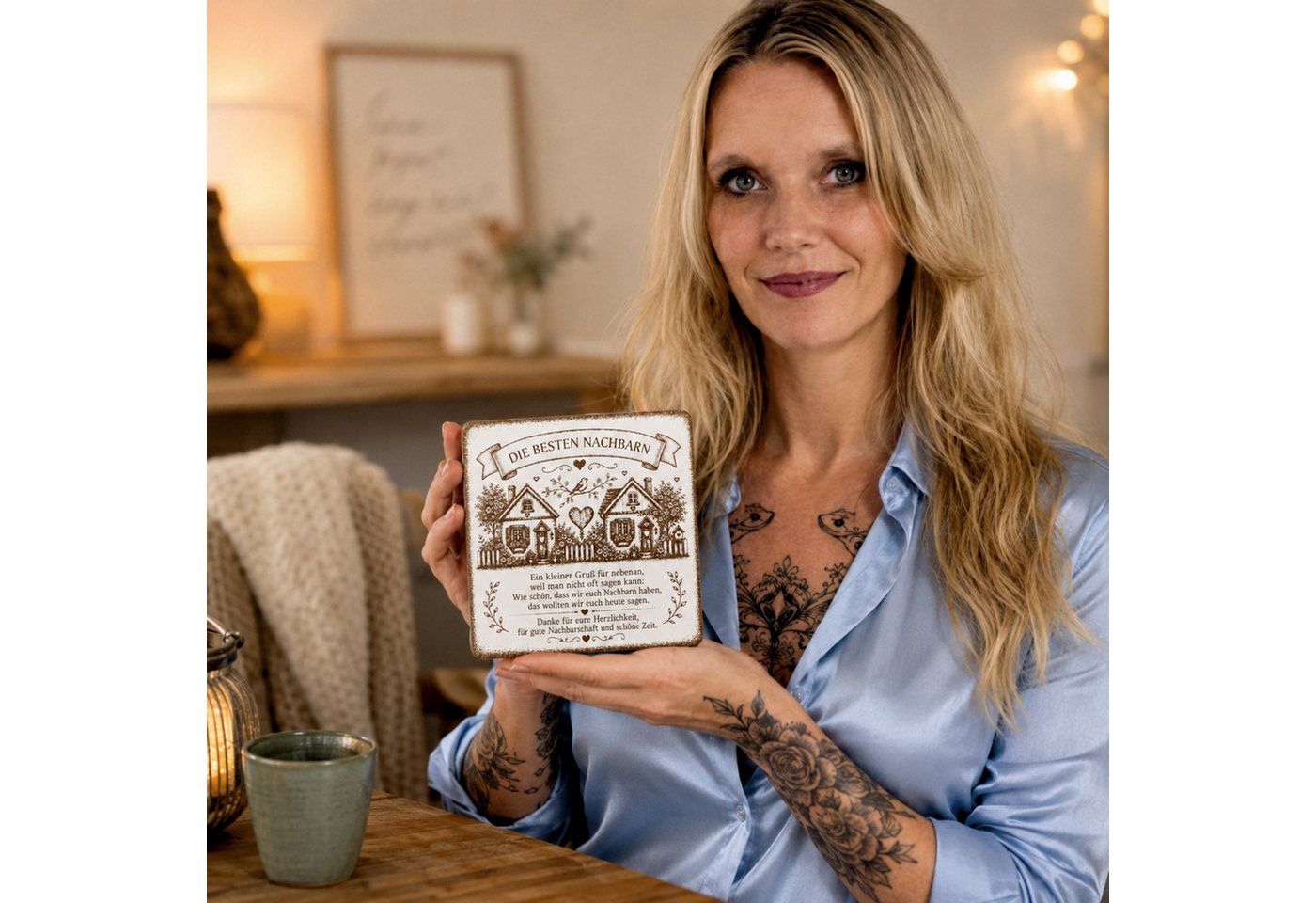 Dekolando Dekoobjekt Schild Beste Nachbarn mit Spruch – Geschenk Nachbarschaft Dekoschild – Bild 2 von 5