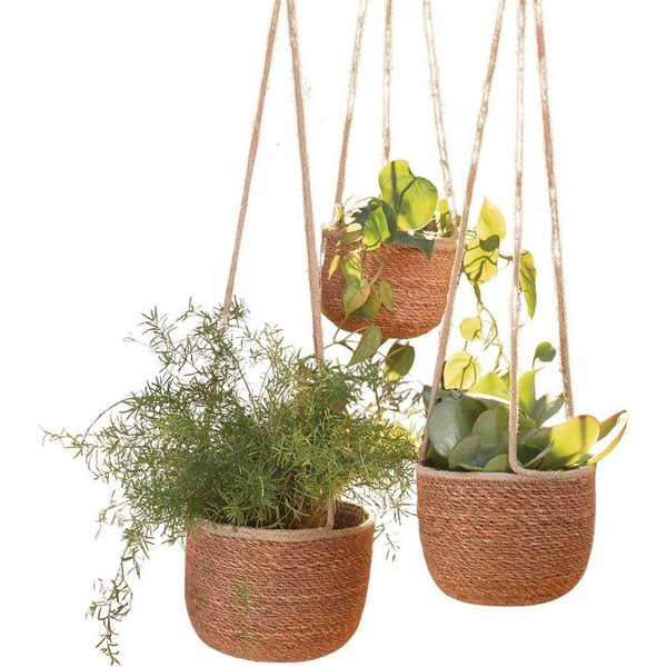 Dekoleidenschaft Blumenampel "Terra" Seegras Hängeampel Hängetopf für Pflanzen, Hängekorb (3 St., im Set), Hängepflanzen Topf, Hängeblumentopf, Hängekorb, Pflan