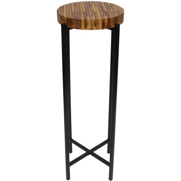Dekoleidenschaft Blumenständer "Industrial" Pflanzenständer aus recyceltem Holz, Blumenhocker rund, Ø 33 x H 82 cm, Pflanzenhocker mit Gestell aus Metall, schwa