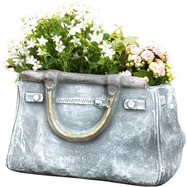 Dekoleidenschaft Blumentopf "Handtasche" in Stein Optik, Pflanztopf in Taschenform, Pflanzgefäß (1 St), Gartendeko für Draußen, Pflanzschale, Blumenschale, Über