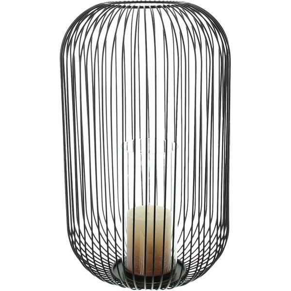 Dekoleidenschaft Bodenwindlicht "Atmosfera" aus Metall, schwarz, 41 cm hoch, Kerzenhalter, Windlicht, Kerzenständer groß mit Glaszylinder