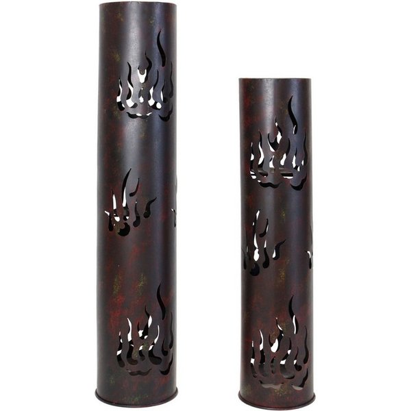 Dekoleidenschaft Bodenwindlicht "Flammen" Windlichtsäule aus Metall in Antik Optik, Outdoor Windlicht (2 St., im Set), 80 + 99 cm hoch, Kerzenständer groß, Deko