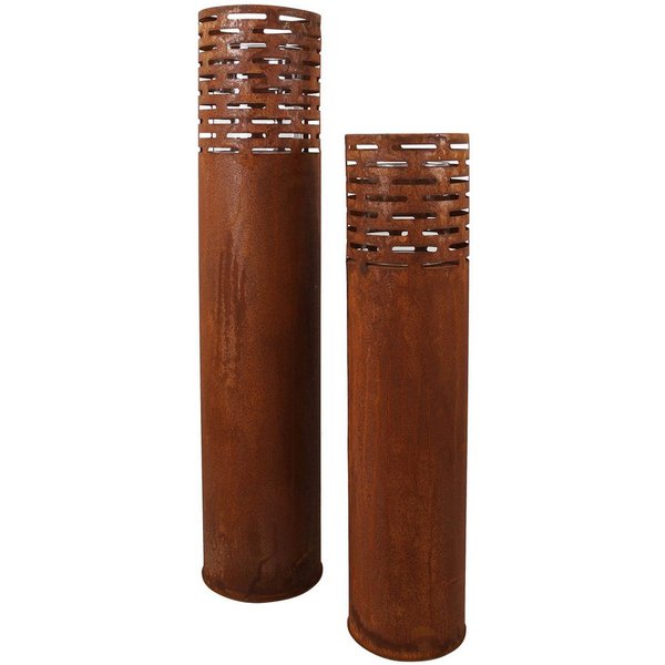 Dekoleidenschaft Bodenwindlicht Metall Windlichtsäule, Rost Finish, Outdoor Windlicht, Kerzenständer (2 St., im Set), 75 + 95 cm hoch, Kerzenhalter, Dekosäule m