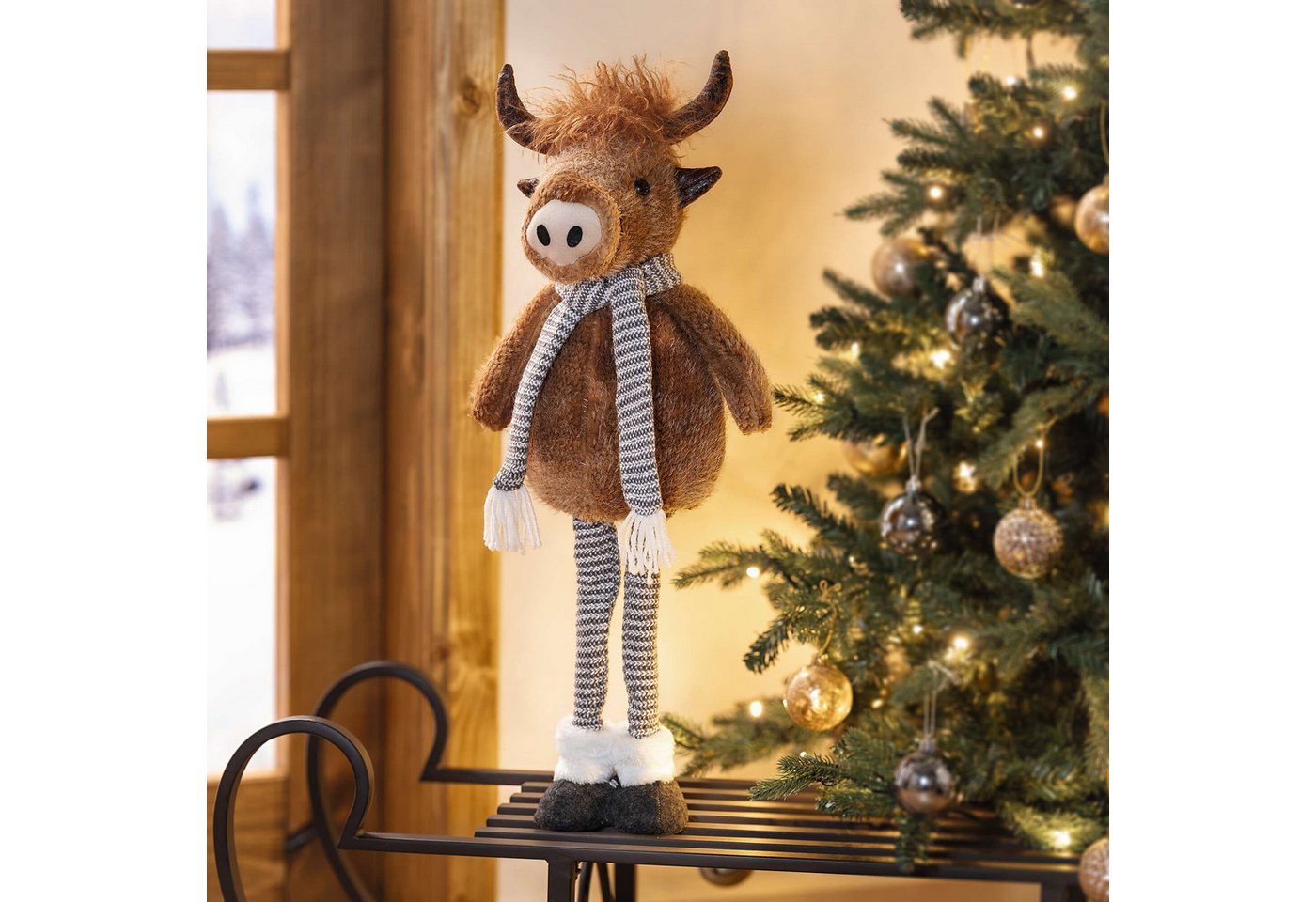 Dekoleidenschaft Dekofigur "Cattle" mit Teleskop Beinen, max. 68 cm hoch, Weihnachtsfigur Kuh, Weihnachtsdeko Figur – Bild 3 von 4