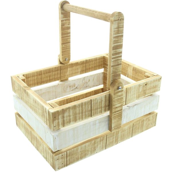 Dekoleidenschaft Dekokiste "Rustikal" aus Holz, umlegbarer Henkel, Aufbewahrungskiste, Holzkiste, braun & weiß gekalkt