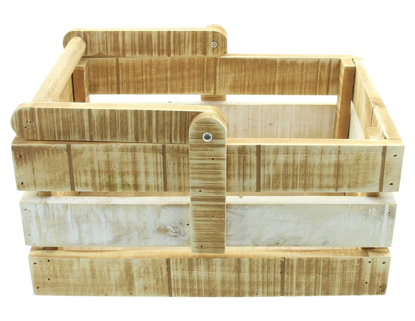 Dekoleidenschaft Dekokiste "Rustikal" aus Holz, umlegbarer Henkel, Aufbewahrungskiste, Holzkiste, braun & weiß gekalkt – Bild 3 von 4