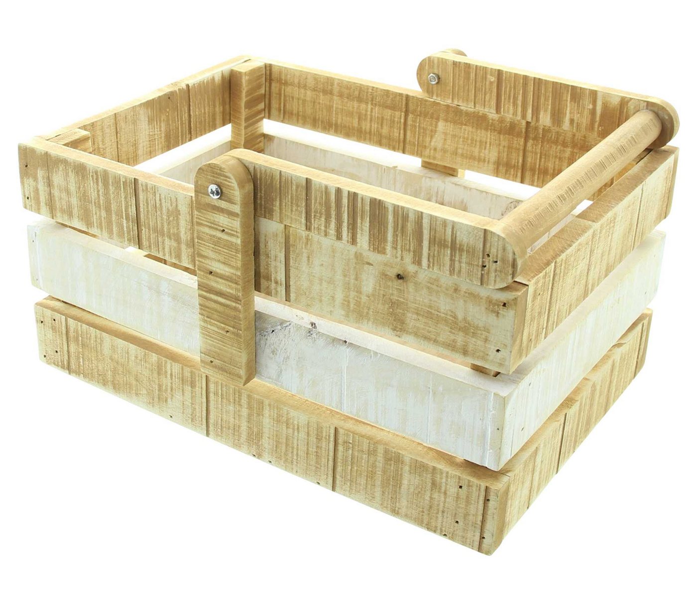 Dekoleidenschaft Dekokiste "Rustikal" aus Holz, umlegbarer Henkel, Aufbewahrungskiste, Holzkiste, braun & weiß gekalkt – Bild 4 von 4