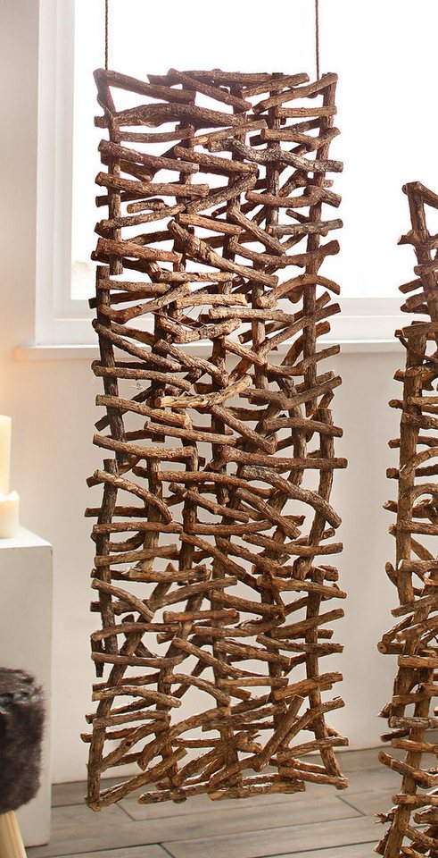 Dekoleidenschaft Dekoobjekt "Rustikal" aus Rattan & Holz, 40x108 cm, Raumteiler, Paravent, (1 St), Hängedeko, Wandschmuck - Jedes Stück ein Unikat – Bild 2 von 5