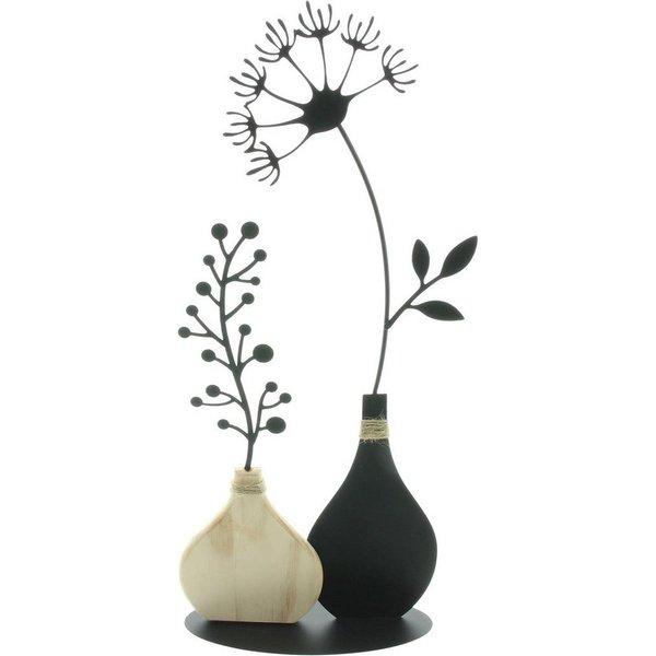 Dekoleidenschaft Dekoobjekt "Vasen" aus Metall, schwarz & Holz, 49 cm hoch, Tischdeko, Dekofigur, Metalldeko, Wohnzimmer Dekoration, Vase