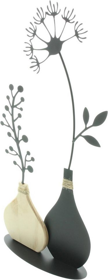 Dekoleidenschaft Dekoobjekt "Vasen" aus Metall, schwarz & Holz, 49 cm hoch, Tischdeko, Dekofigur, Metalldeko, Wohnzimmer Dekoration, Vase – Bild 2 von 5