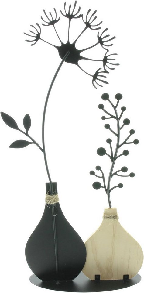 Dekoleidenschaft Dekoobjekt "Vasen" aus Metall, schwarz & Holz, 49 cm hoch, Tischdeko, Dekofigur, Metalldeko, Wohnzimmer Dekoration, Vase – Bild 3 von 5
