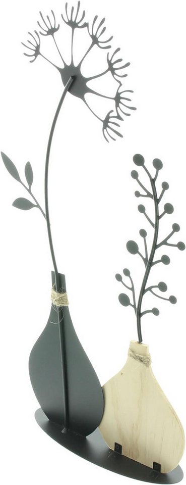 Dekoleidenschaft Dekoobjekt "Vasen" aus Metall, schwarz & Holz, 49 cm hoch, Tischdeko, Dekofigur, Metalldeko, Wohnzimmer Dekoration, Vase – Bild 4 von 5