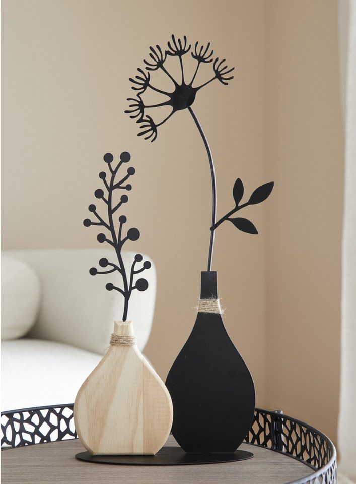 Dekoleidenschaft Dekoobjekt "Vasen" aus Metall, schwarz & Holz, 49 cm hoch, Tischdeko, Dekofigur, Metalldeko, Wohnzimmer Dekoration, Vase – Bild 5 von 5