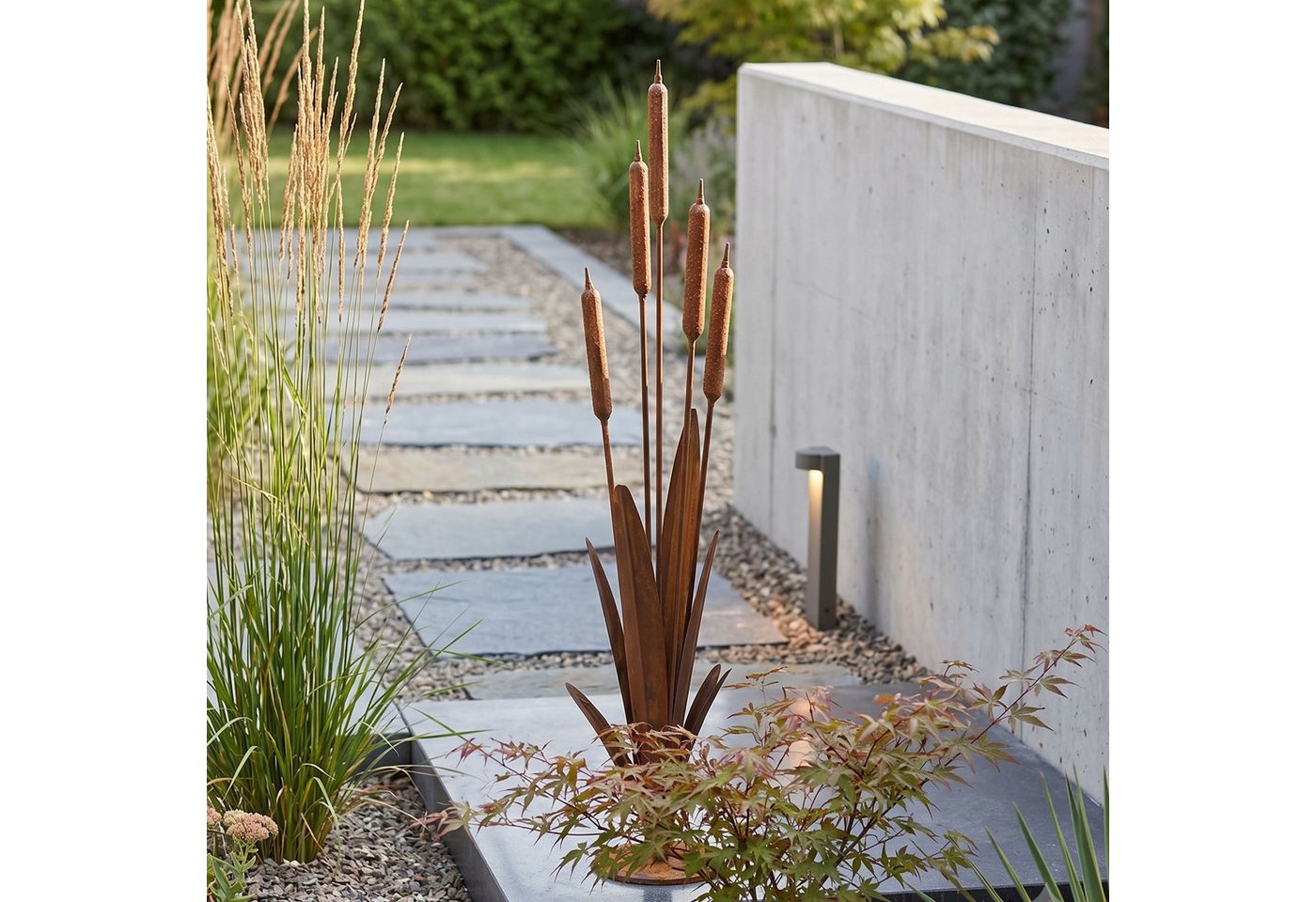 Dekoleidenschaft Gartenfigur "Schilf" Metall Gartendeko mit Edelrost, 91 cm hoch, Schilfgras, Outdoor Rostdeko für Draußen – Bild 2 von 5