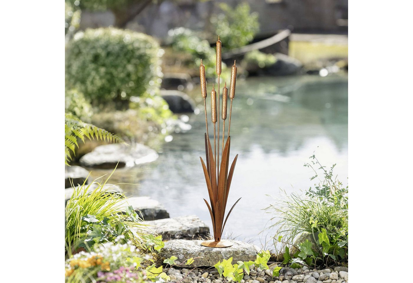 Dekoleidenschaft Gartenfigur "Schilf" Metall Gartendeko mit Edelrost, 91 cm hoch, Schilfgras, Outdoor Rostdeko für Draußen – Bild 3 von 5