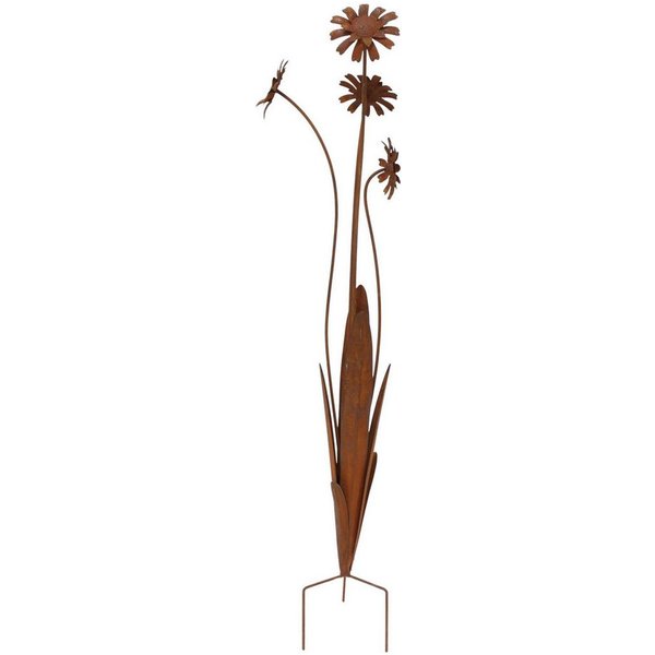 Dekoleidenschaft Gartenstecker "Rostblumen" Metall, Rost Finish, 100 cm hoch, Dekostecker Roststecker wetterfest, Outdoor Gartendeko für Draußen