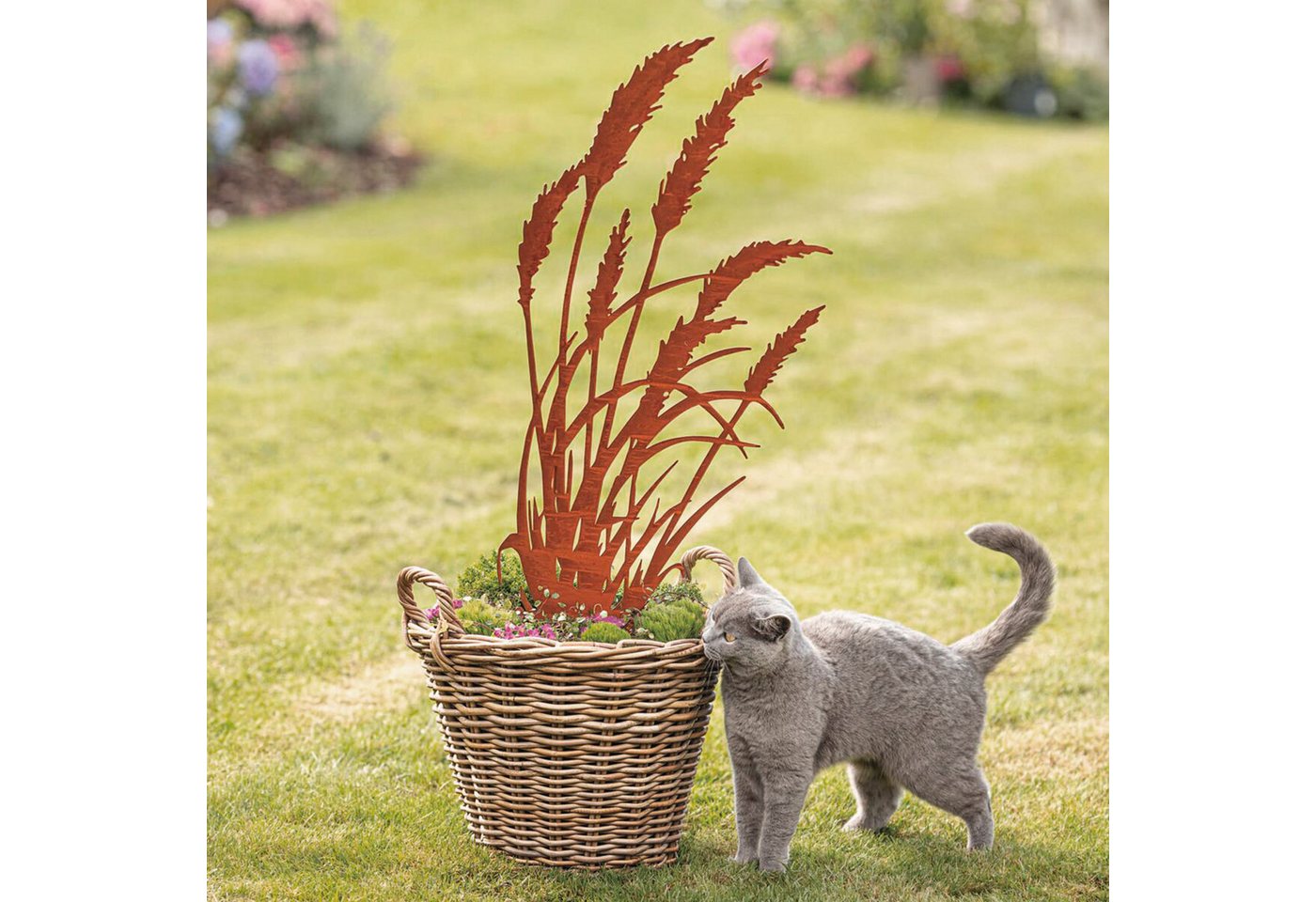Dekoleidenschaft Gartenstecker "Schilf" Metall mit Echt Rost, Roststecker 95 cm hoch, Dekostecker Metallstecker, Blumenstecker, Outdoor Gartendeko für Draußen – Bild 3 von 5