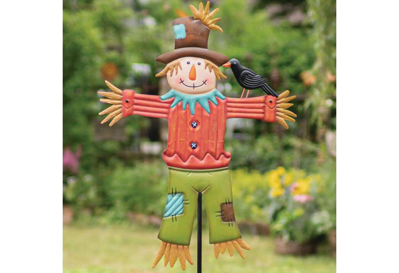 Dekoleidenschaft Gartenstecker "Vogelscheuche" Gartendeko wetterfest, aus Metall, bunt, 142 cm groß Outdoor Herbstdeko, Dekostecker – Bild 3 von 4