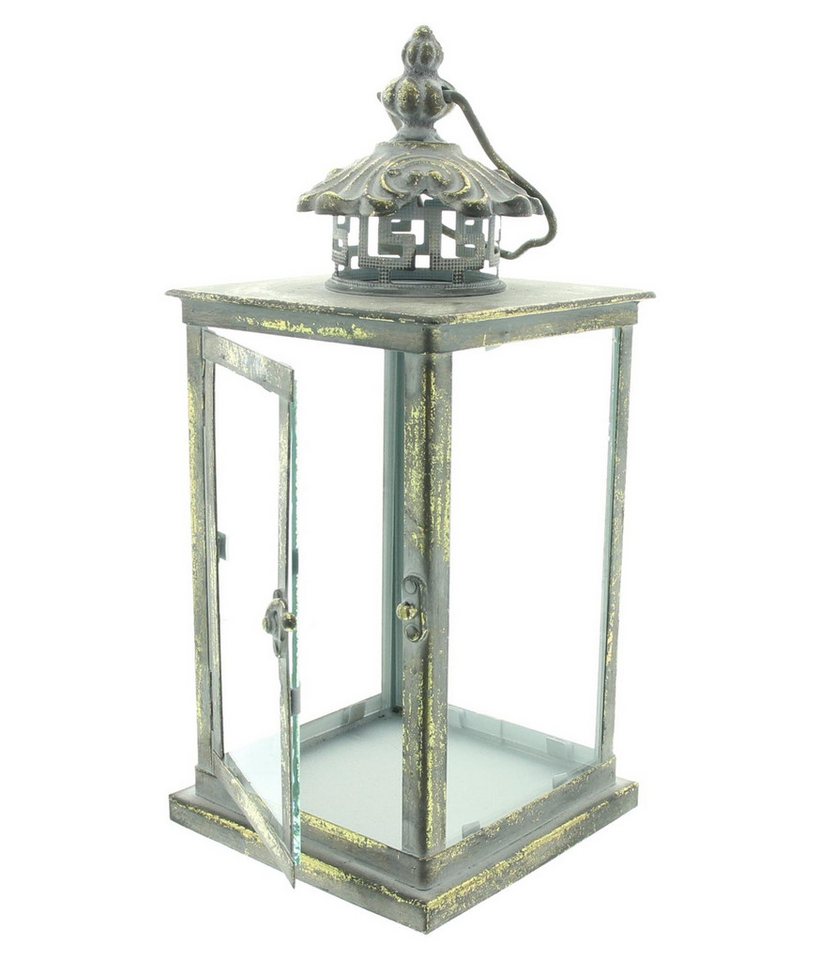 Dekoleidenschaft Kerzenlaterne "Antik" Metall & Glas, grau gold, 31 cm hoch, Kerzenständer, Windlicht, Kerzenhalter, Gartenlaterne – Bild 3 von 5
