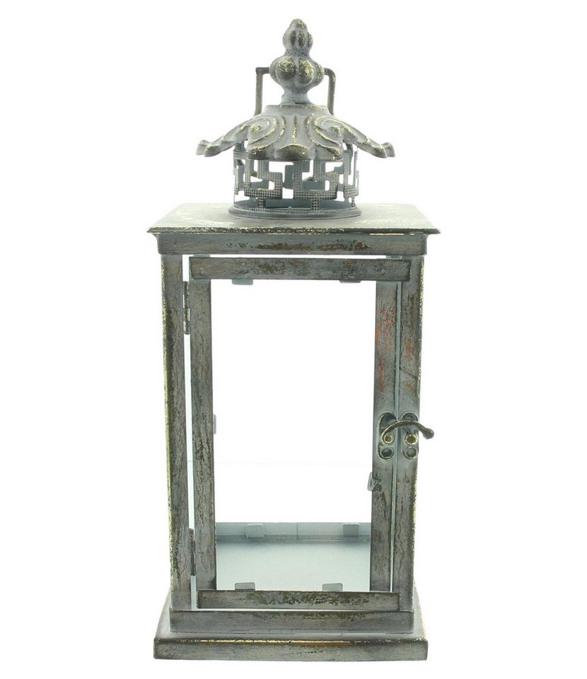 Dekoleidenschaft Kerzenlaterne "Antik" Metall & Glas, grau gold, 31 cm hoch, Kerzenständer, Windlicht, Kerzenhalter, Gartenlaterne – Bild 4 von 5
