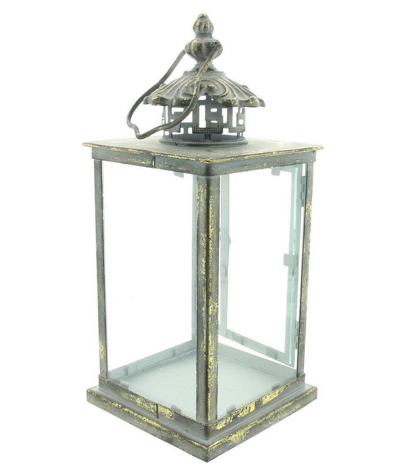 Dekoleidenschaft Kerzenlaterne "Antik" Metall & Glas, grau gold, 31 cm hoch, Kerzenständer, Windlicht, Kerzenhalter, Gartenlaterne – Bild 5 von 5