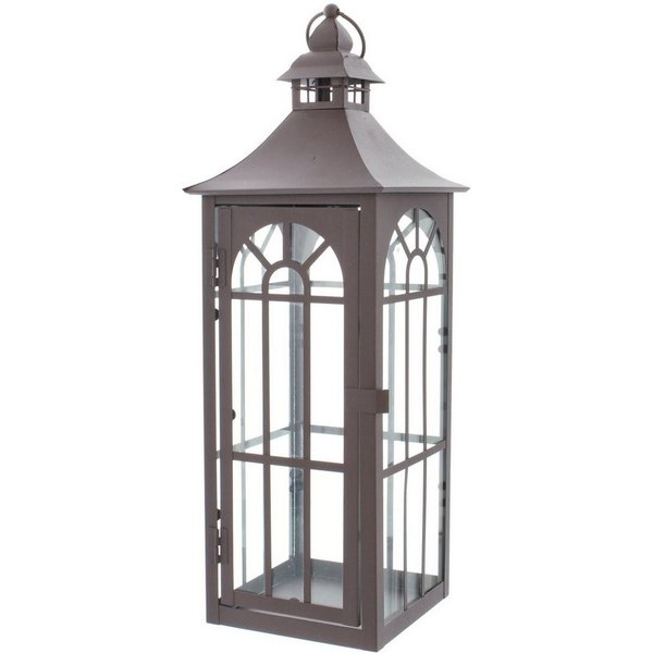 Dekoleidenschaft Kerzenlaterne aus Metall & Glas, große Laterne 45cm hoch, Gartenlaterne Kerzenhalter, braun, Metalllaterne, Hängelaterne, Windlicht, Gartendeko
