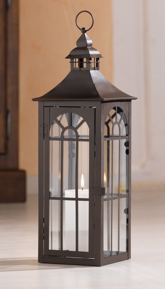 Dekoleidenschaft Kerzenlaterne aus Metall & Glas, große Laterne 45cm hoch, Gartenlaterne Kerzenhalter, braun, Metalllaterne, Hängelaterne, Windlicht, Gartendeko – Bild 3 von 5