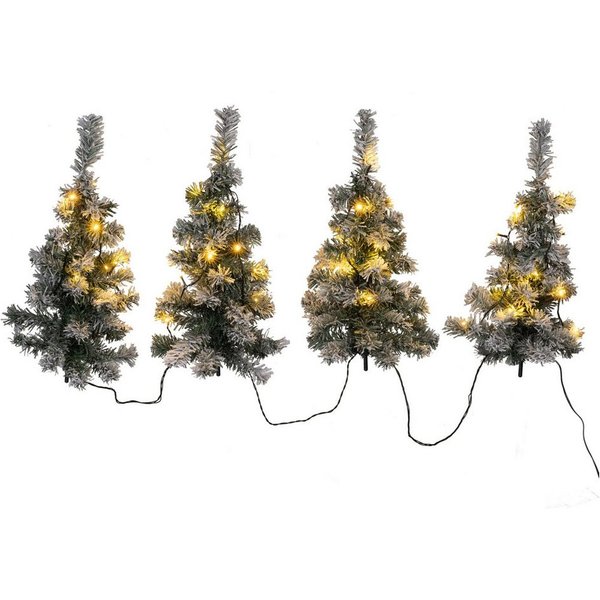 Dekoleidenschaft Künstlicher Weihnachtsbaum in Schnee-Optik, 49 cm hoch, mit Lichterkette, Outdoor Christbaum, 4 Stück im Set, Tannenbaum, Gartendeko für Drauße