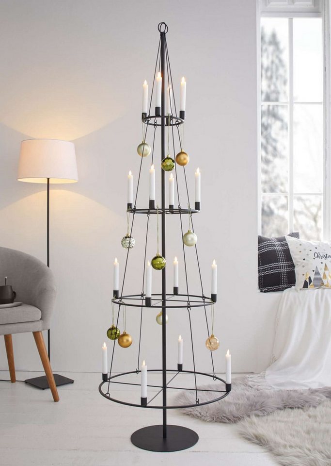 Dekoleidenschaft Künstlicher Weihnachtsbaum "Pyramide" Metallbaum 180 cm hoch schwarz, Kerzenständer für 16 Kerzen, Metall Kunstbaum, Tannenbaum Alternative, XX – Bild 2 von 5