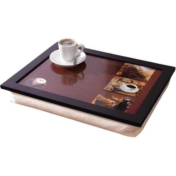 Dekoleidenschaft Laptop Tablett Knietablett "Kaffee" 43x33 cm, mit Kissen, Betttablett, Schoßtablett, Notebooktablett, Schoßtisch, Laptoptisch, Notebooktisch, L
