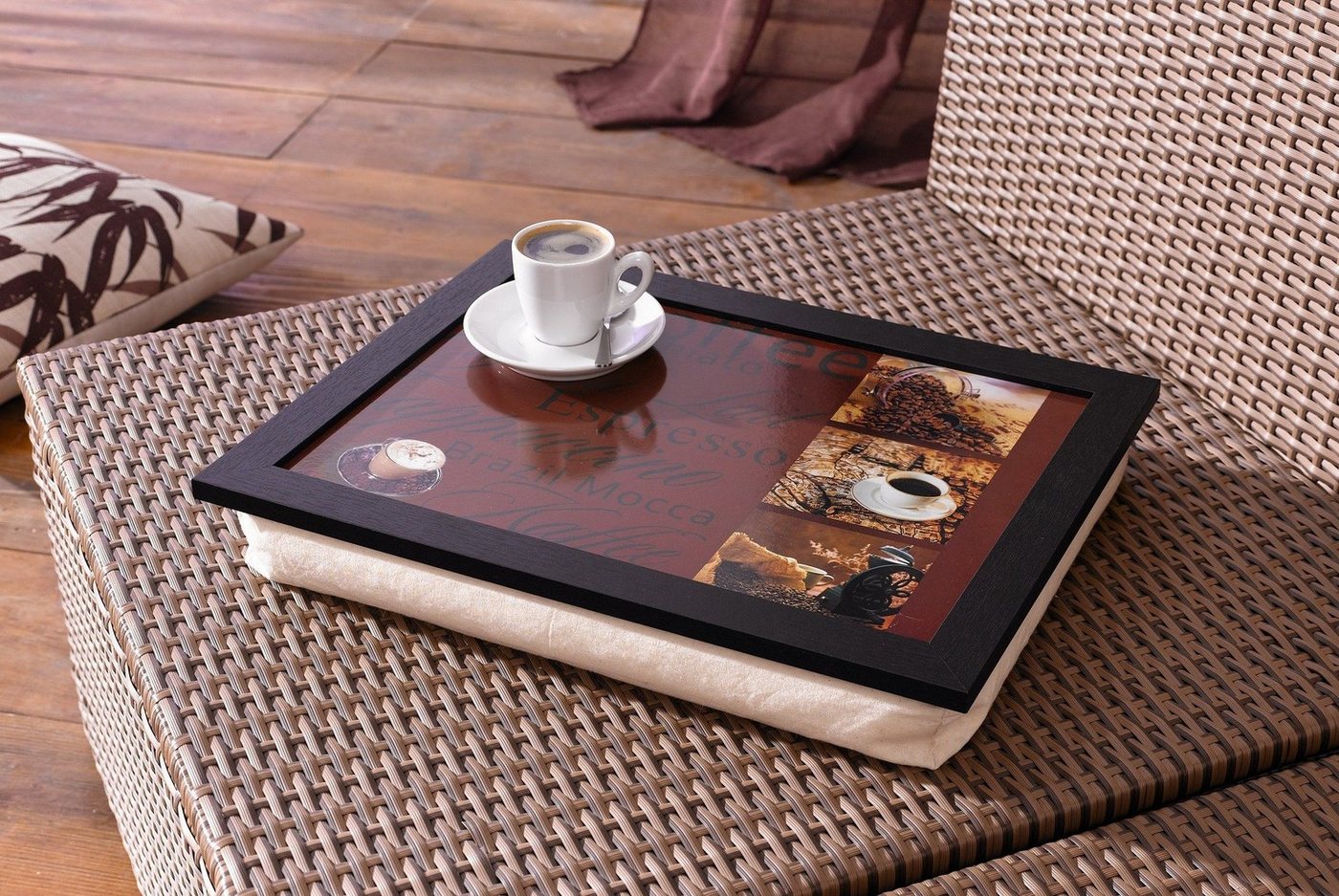 Dekoleidenschaft Laptop Tablett Knietablett "Kaffee" 43x33 cm, mit Kissen, Betttablett, Schoßtablett, Notebooktablett, Schoßtisch, Laptoptisch, Notebooktisch, L – Bild 4 von 4