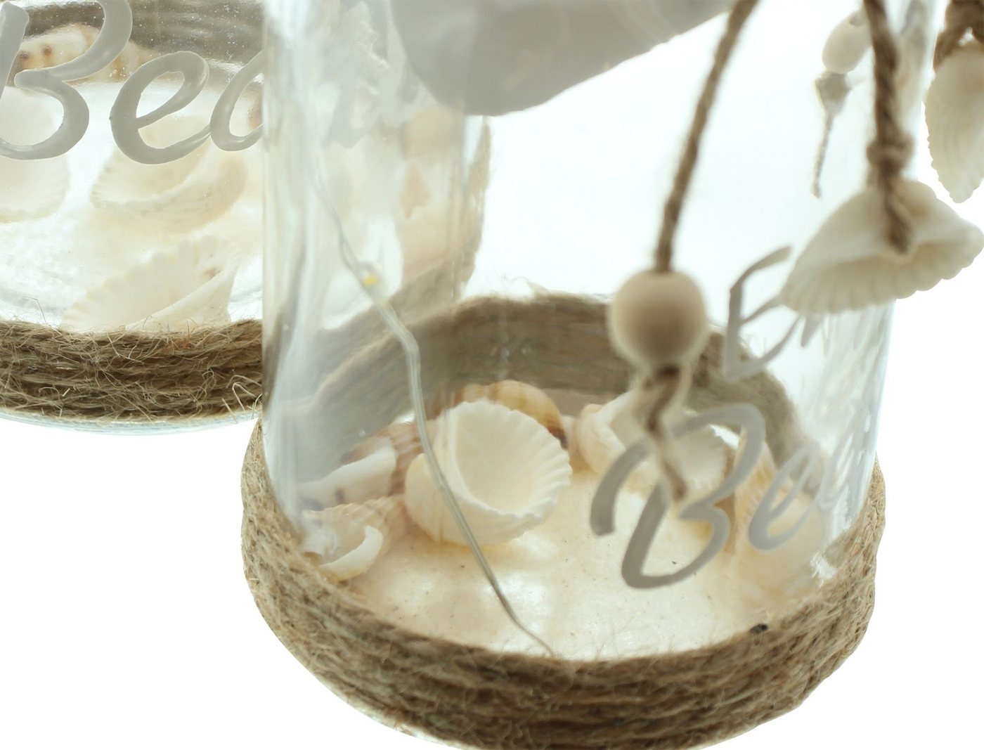 Dekoleidenschaft LED Windlicht "Beach", Windlicht-Glas mit Leuchtdraht, 12 & 16 cm hoch, LED-Glas, 2 Stück im Set maritime Leuchtdeko, Laterne batterie-betriebe – Bild 5 von 5