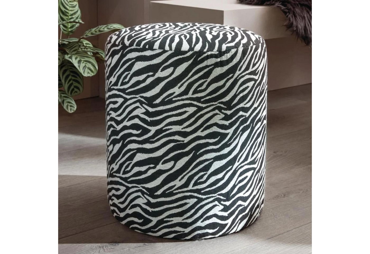 Dekoleidenschaft Polsterhocker "Zebra" Sitzhocker rund, Ø 35 x 40 cm, Hocker Fußhocker Schminkhocker – Bild 2 von 3