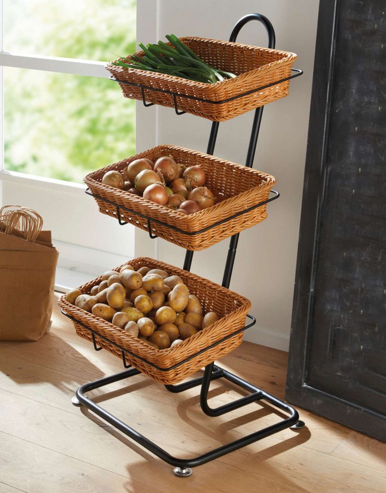 Dekoleidenschaft Regalkorb Metall Korbständer + 3 Polyrattan Körbe, Verkaufsständer, Korb Etagere, Obstkorb, Gemüsekorb, Ordnungsregal, Verkaufsregal, Aufbewahr – Bild 2 von 5